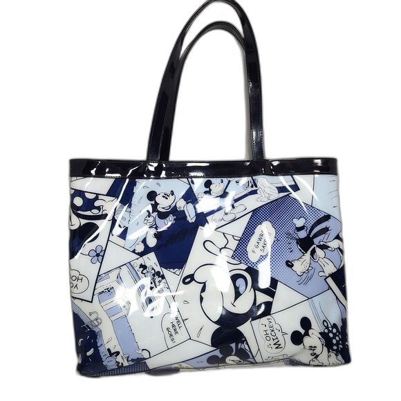 Disney Store Mickey Mouse Tote Vinyl Cartoons Blue White 12 X 14 Beachy Casual - Picture 3 of 10